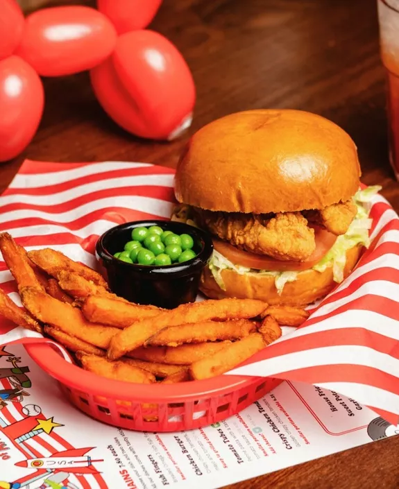 kids chicken burger meal with drink