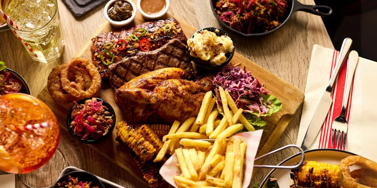 Half Roast chicken and collection of dishes
