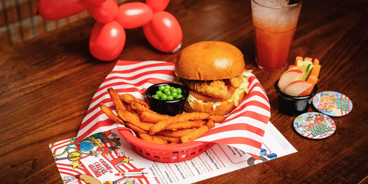 kids chicken burger meal with drink