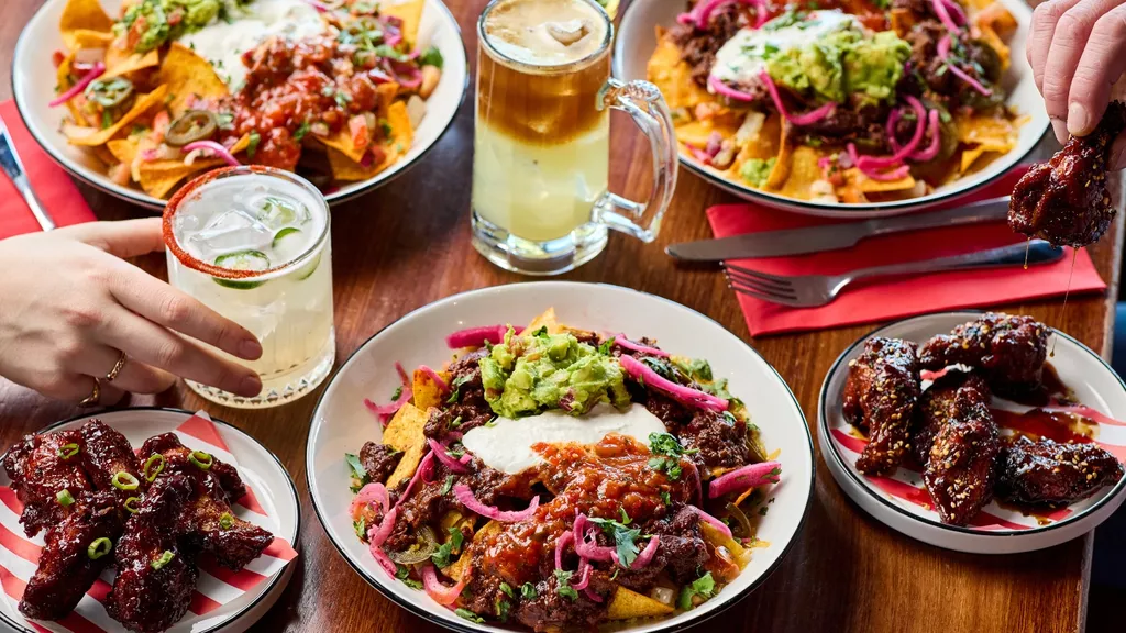 collection of food and drink on table